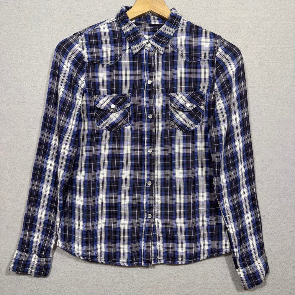 Vanilla Star Plaid Shirt Womens S Pearl Snap Western Grunge Y2K